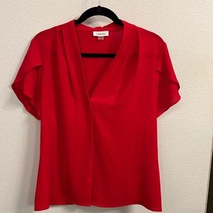 Calvin Klein coral pleated v neck blouse